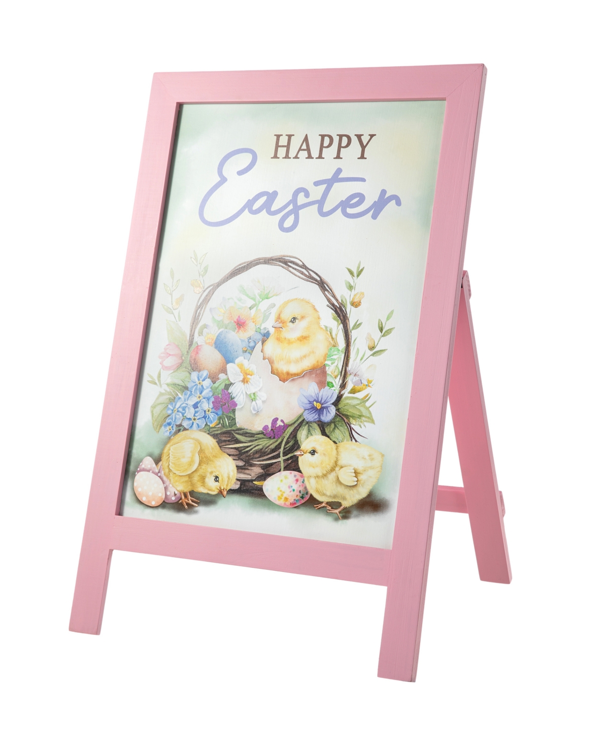 Glitzhome 24" H Easter Wooden Baby Chicken Easel Porch Sign In Multi