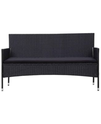 3-Seater Patio Sofa with Cushions Black Poly Rattan