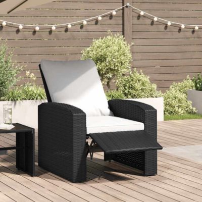 Patio Reclining Chair with Cushions Black Poly Rattan