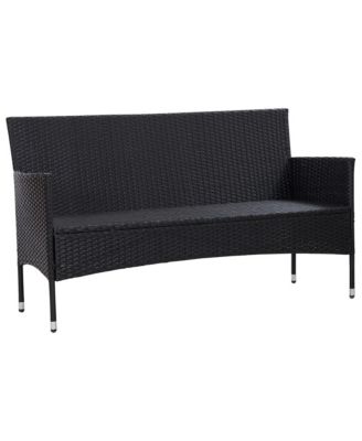 3-Seater Patio Sofa with Cushions Black Poly Rattan