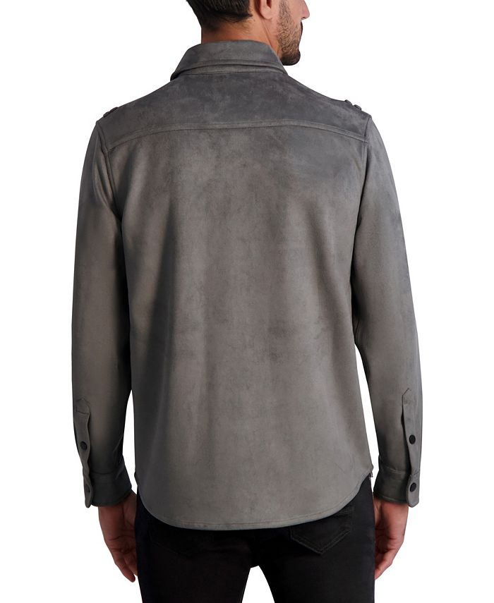 KARL LAGERFELD PARIS Men's Faux Suede Exposed Zippers Shirt Jacket - Macy's