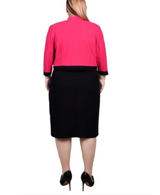 Plus Size 3/4 Sleeve Colorblocked Dress, 2 Piece Set