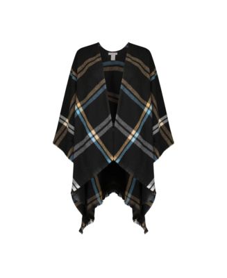 Rampage Women's Windowpane Plaid Woven Ruana Open Front Shawls ...