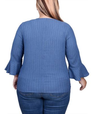 Plus Size 3/4 Bell Sleeve Textured Knit Top