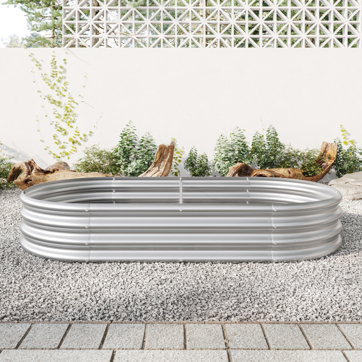 Raised Garden Bed Outdoor, Oval Large Metal Raised Planter Bed for Plants, Vegetables, and Flowers - Silver
