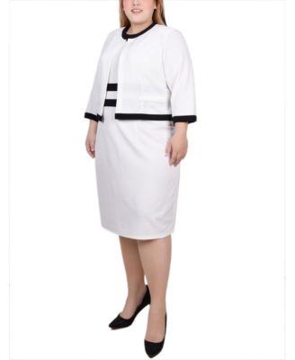 Plus Size Elbow Sleeve Colorblocked Dress, 2 Piece Set