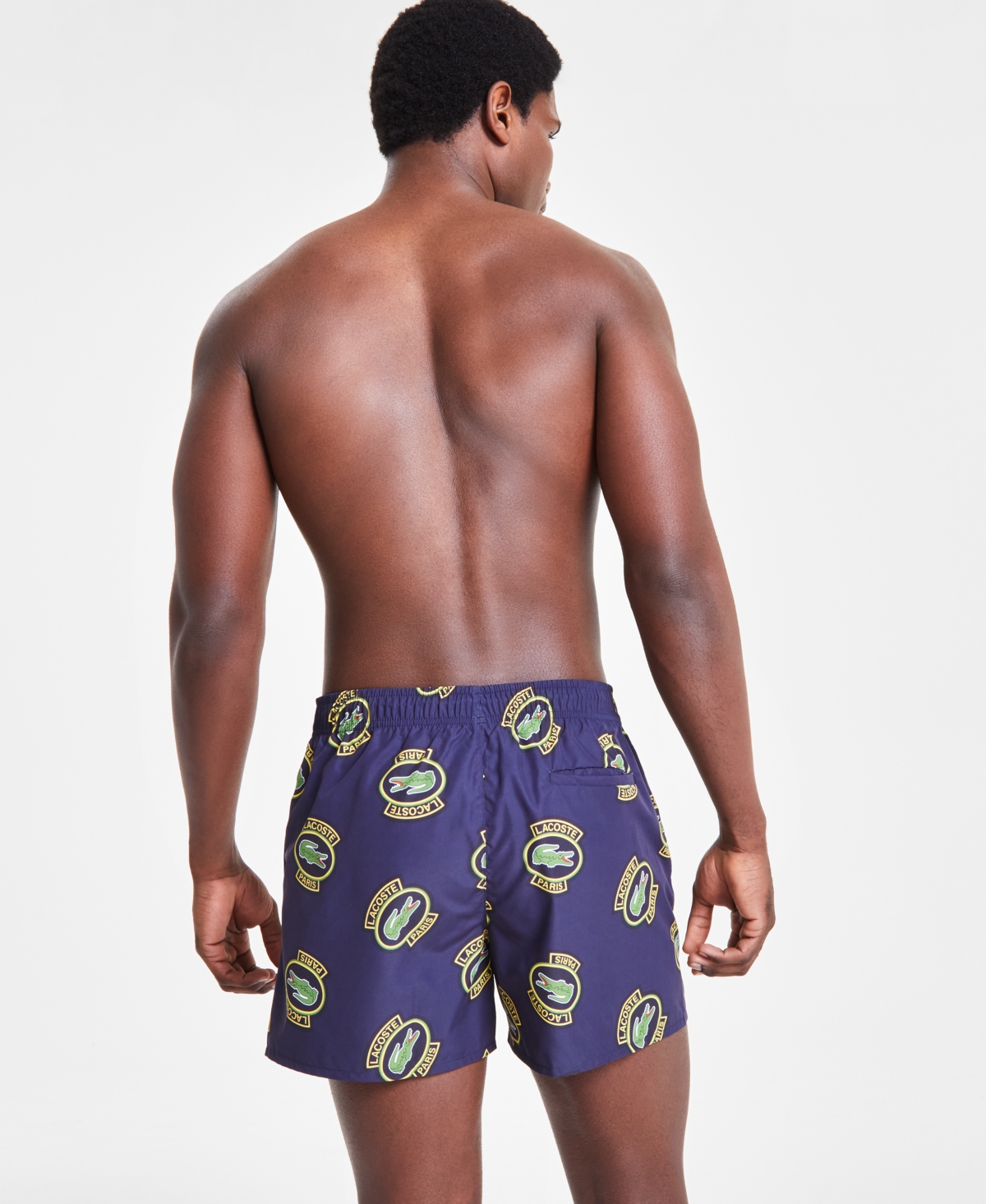 Shop Lacoste Men's All-over Logo Graphics Swim Shorts In Z Marine,multico