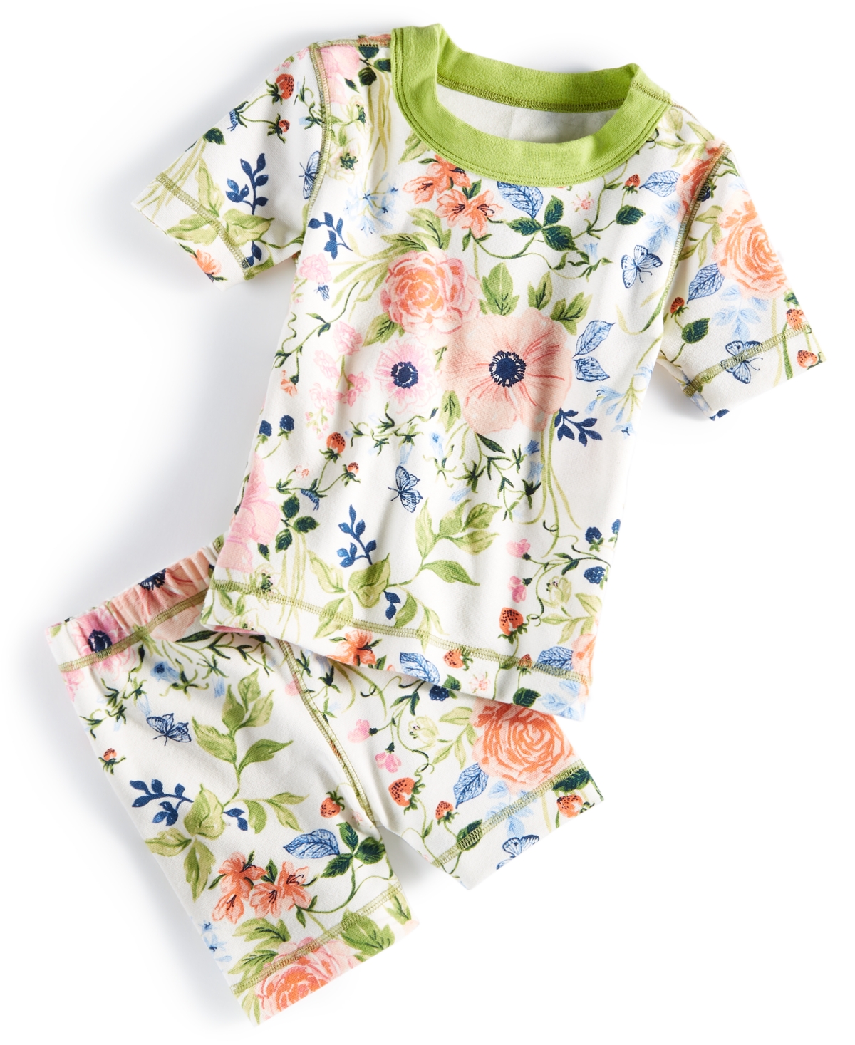 Macy's Flower Show Kids Knit Pajama Set, Created For  In Cream Floral Multi