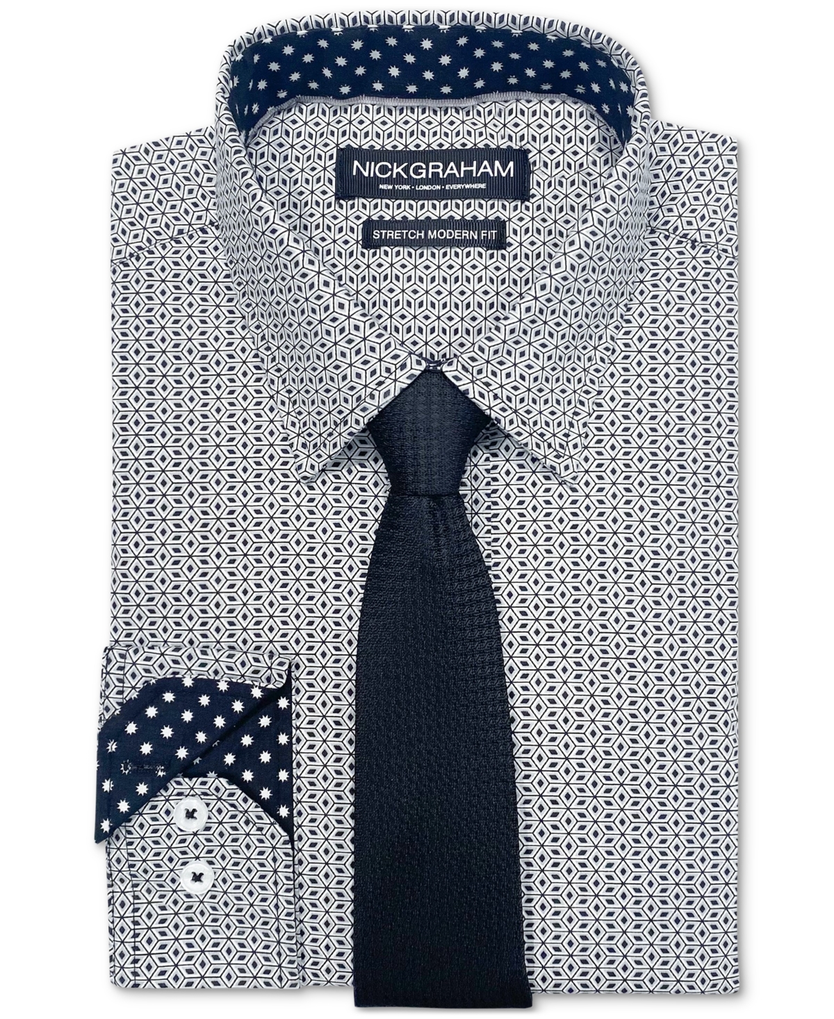 Men's Star Mosaic Dress Shirt & Tie Set - Black/grey
