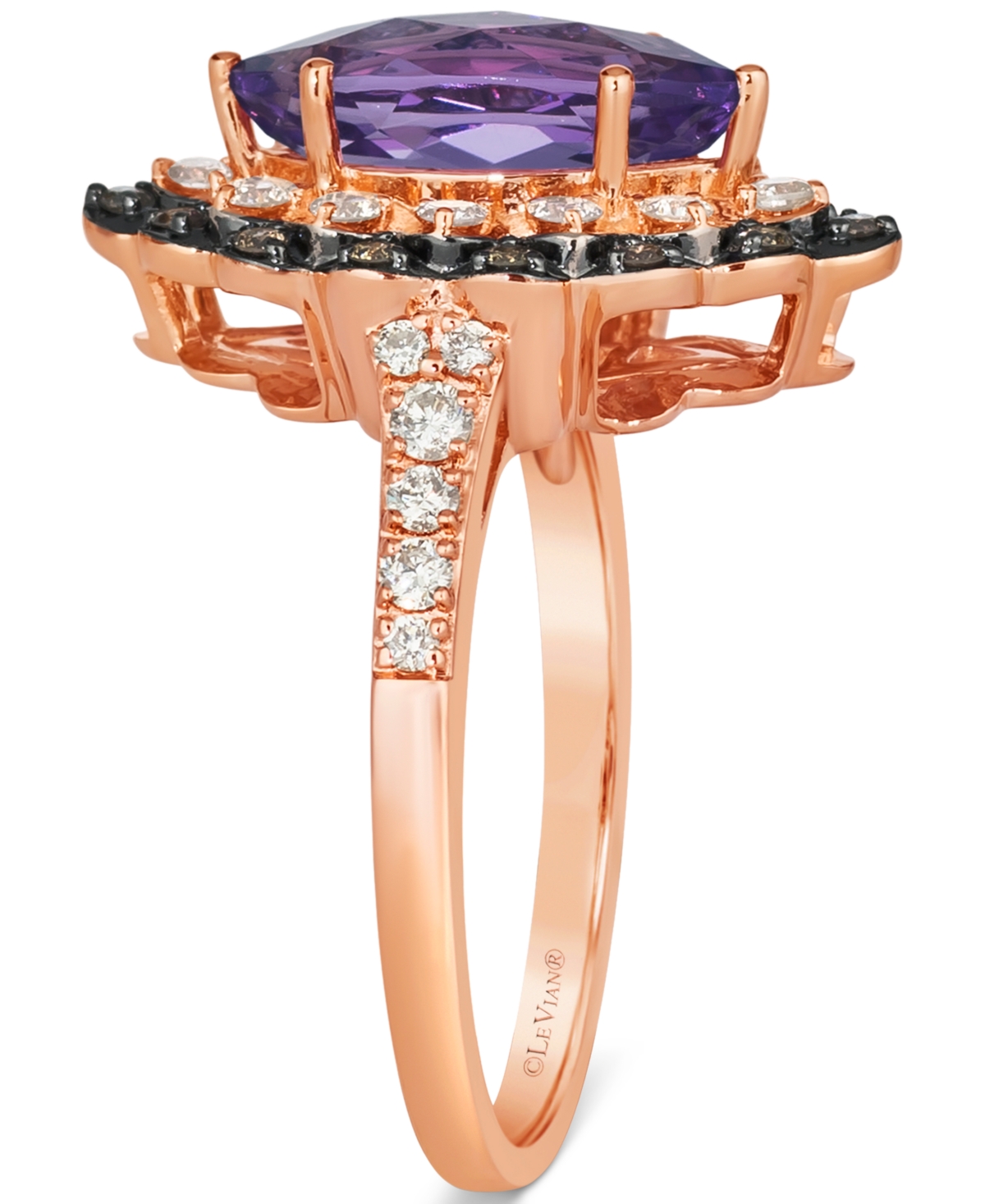 Le Vian Grape Amethyst (1-3/8 Ct. T.w.) & Diamond (3/8 Ct. T.w.) Marquise Halo Ring In 14k Rose Gold In Purple