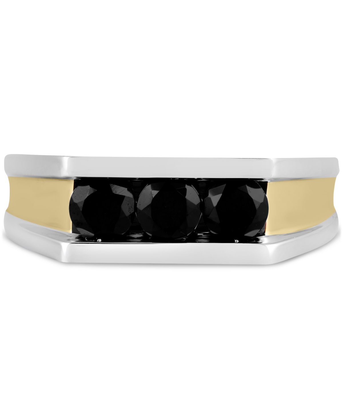 Macy's Men's Black Diamond Three Stone Concave Ring (1-1/2 Ct. T.w.) In Sterling Silver & 14k Gold-plate In Two-tone