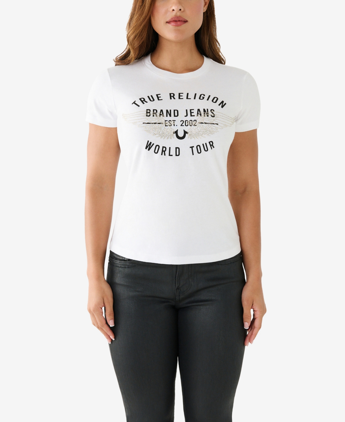 True Religion Women's Short Sleeve Retro Crystal Slim Crew T-shirt In Optic White