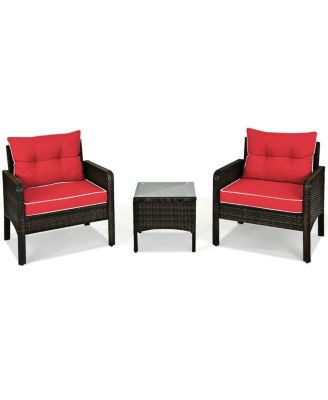 3 Pcs Outdoor Patio Rattan Conversation Set with Seat Cushions