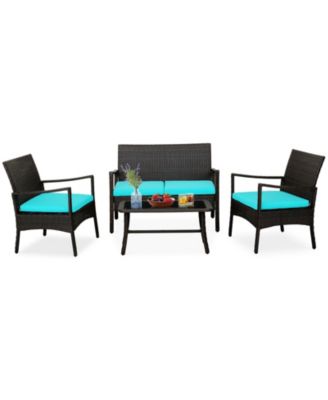 4 Pieces Rattan Conversation Set with Tempered Glass Coffee Table