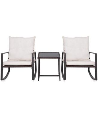 3 PCS Patio Rocking Chair Set Wicker Bistro Furniture with Cushions