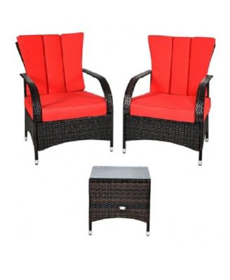 3PCS Rattan Coffee Table Set Chair-Red