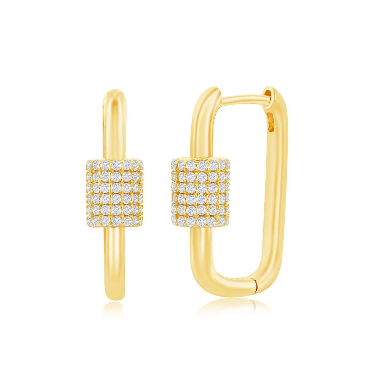 Sterling Silver or Gold Plated Over Sterling Silver Cz Oval Carabiner Paperclip Earrings - Gold