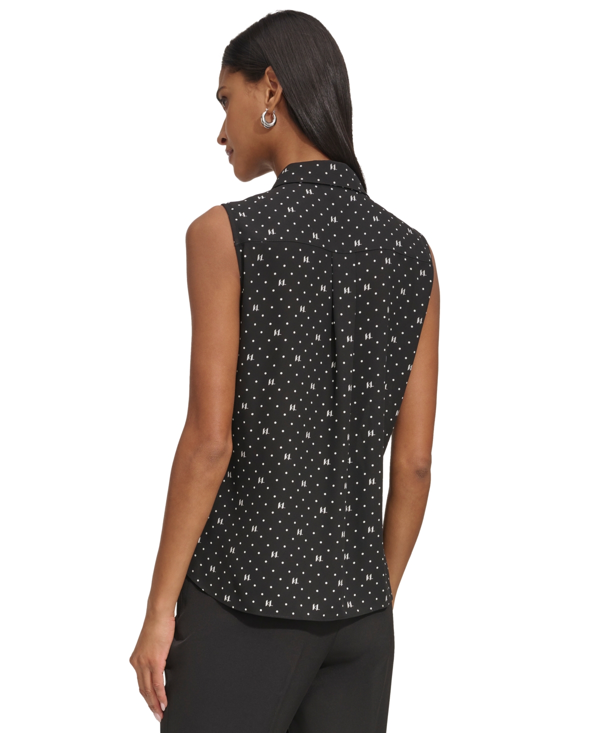 Karl Lagerfeld Paris Women's Logo Sleeveless Shirt -Soft White