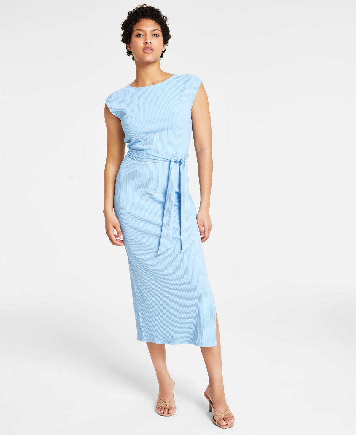 Shop Bar Iii Women's Cap-sleeve Ribbed Midi Dress, Created For Macy's In Clean Cornflwr