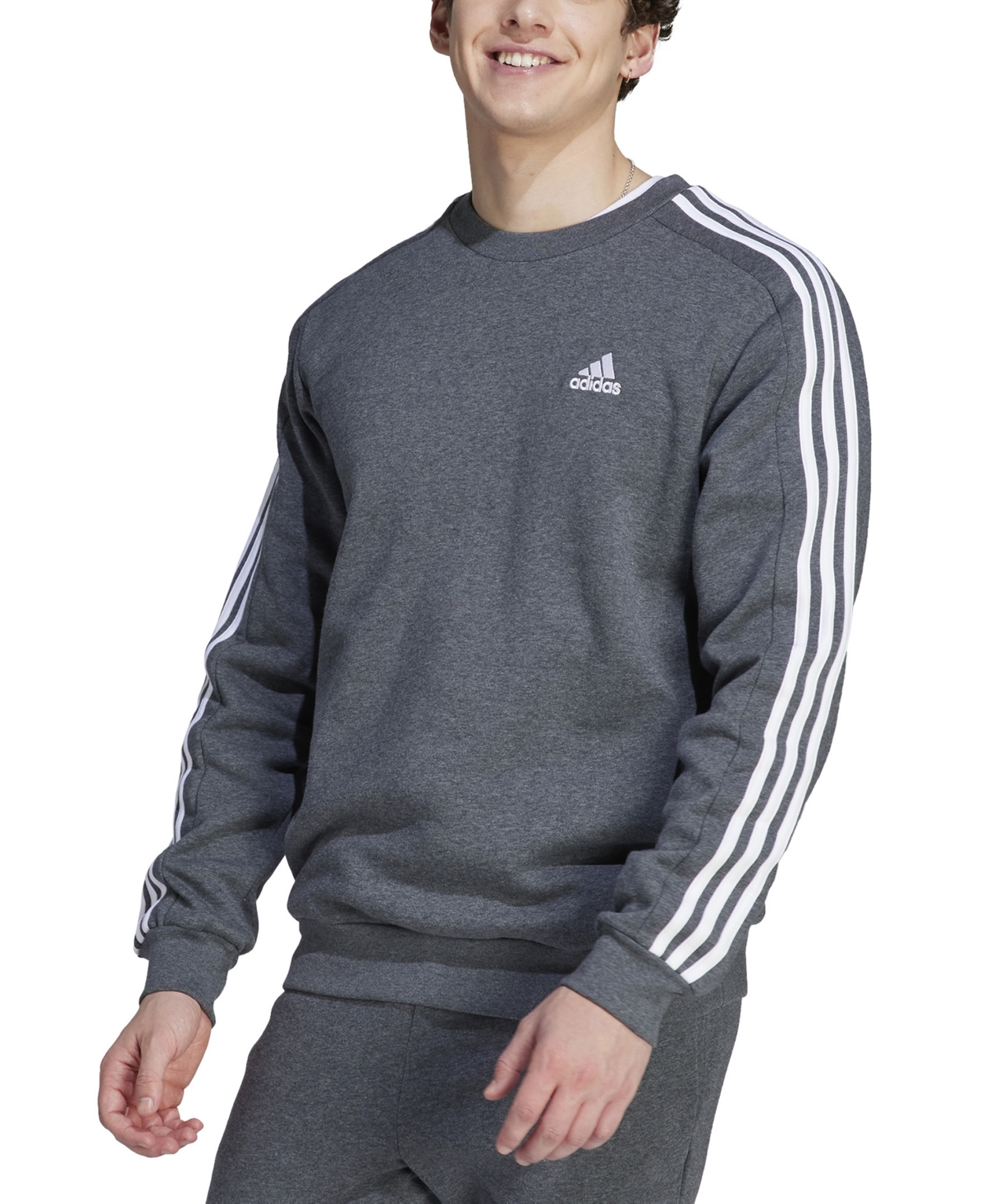 Adidas Originals Men's Essentials Fleece 3-stripes Sweatshirt In Dgh,wht