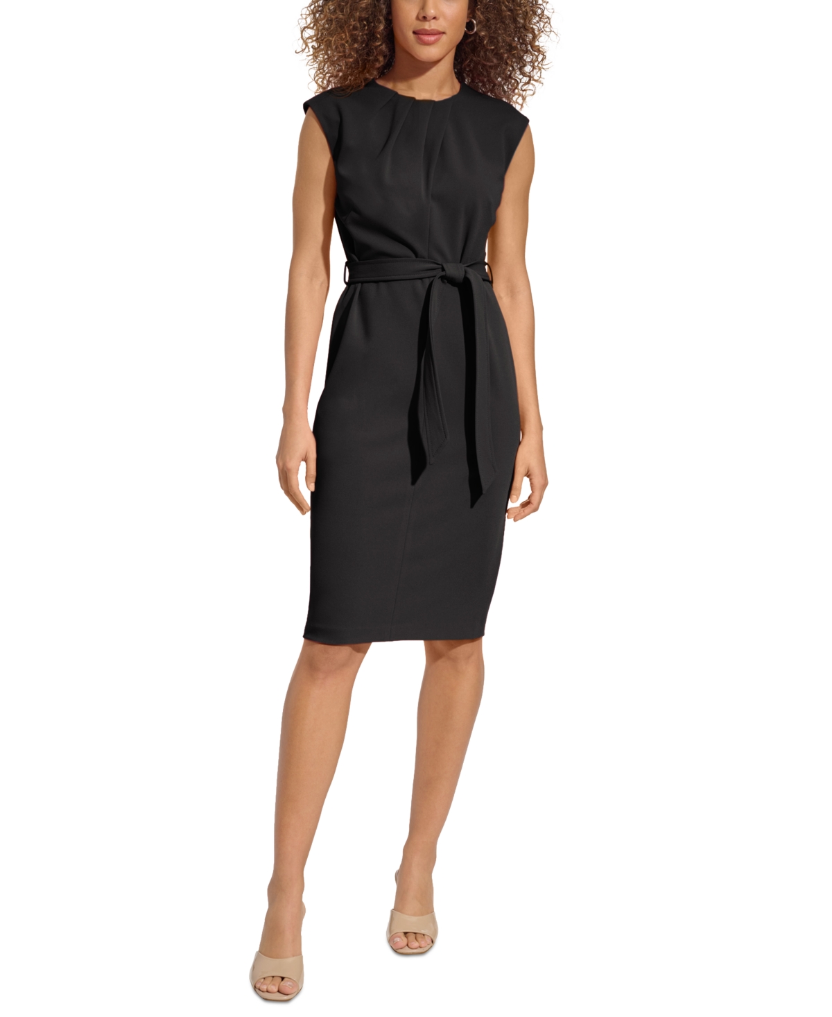 Calvin Klein Women's Sleeveless Belted Sheath Dress In Black