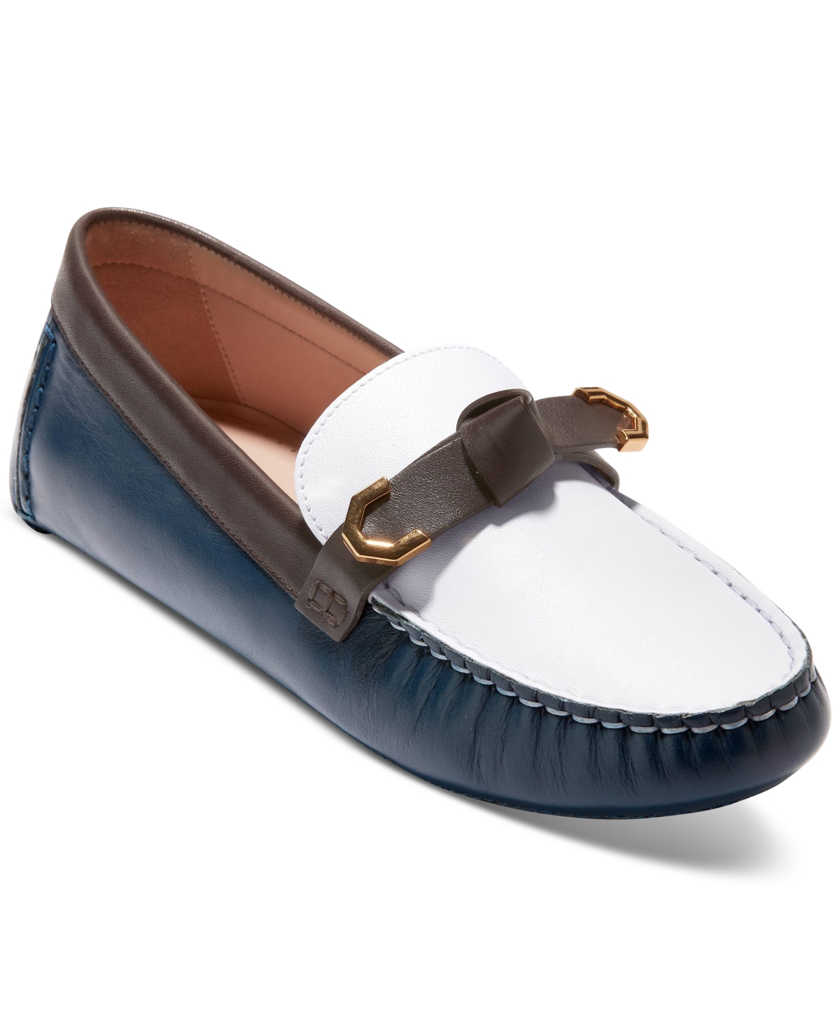 Shop Cole Haan Women's Evelyn Bow Driver Loafers In Ivory,dark Chocolate,blue Wing Teal Le