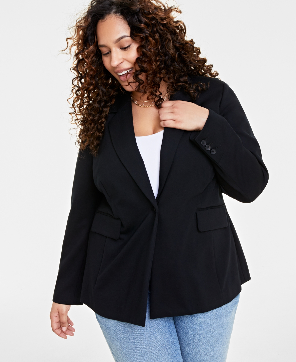 ON 34TH TRENDY PLUS SIZE LONGLINE PONTE-KNIT BLAZER, CREATED FOR MACY'S 