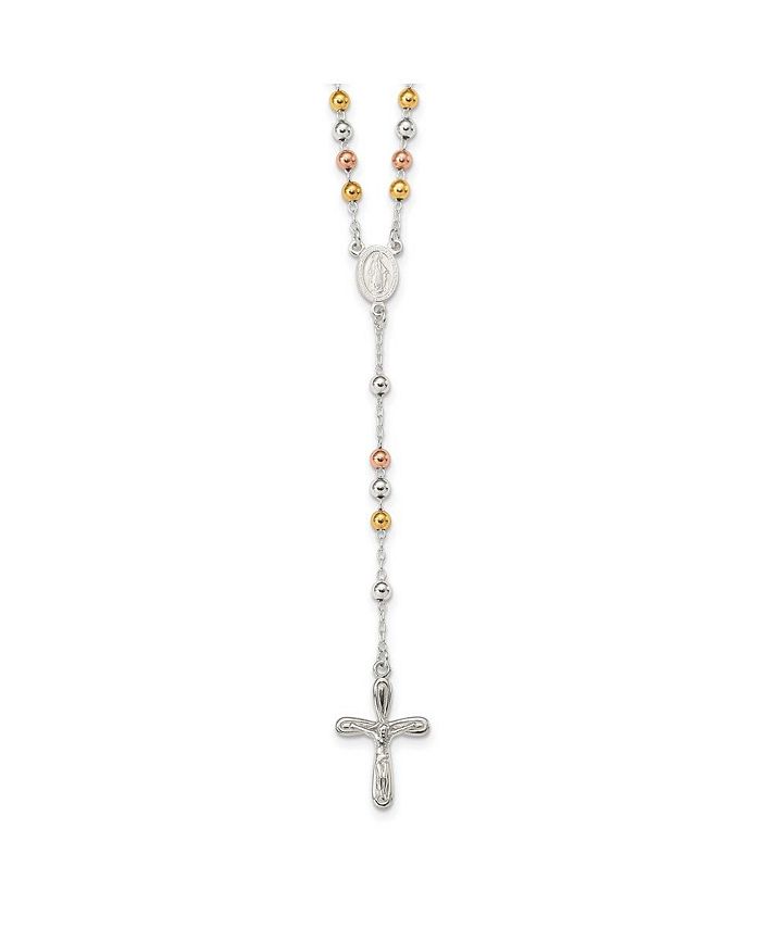 Diamond2Deal Sterling Silver Polished Bead Rosary Pendant Necklace