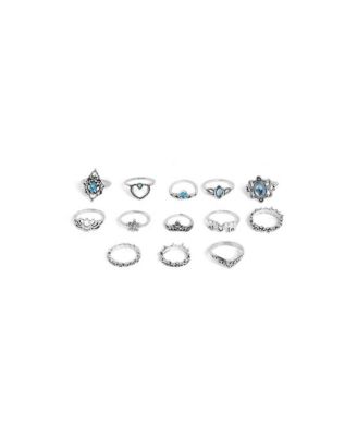 Women's Silver  Pack Of 13 Oxidized Rings