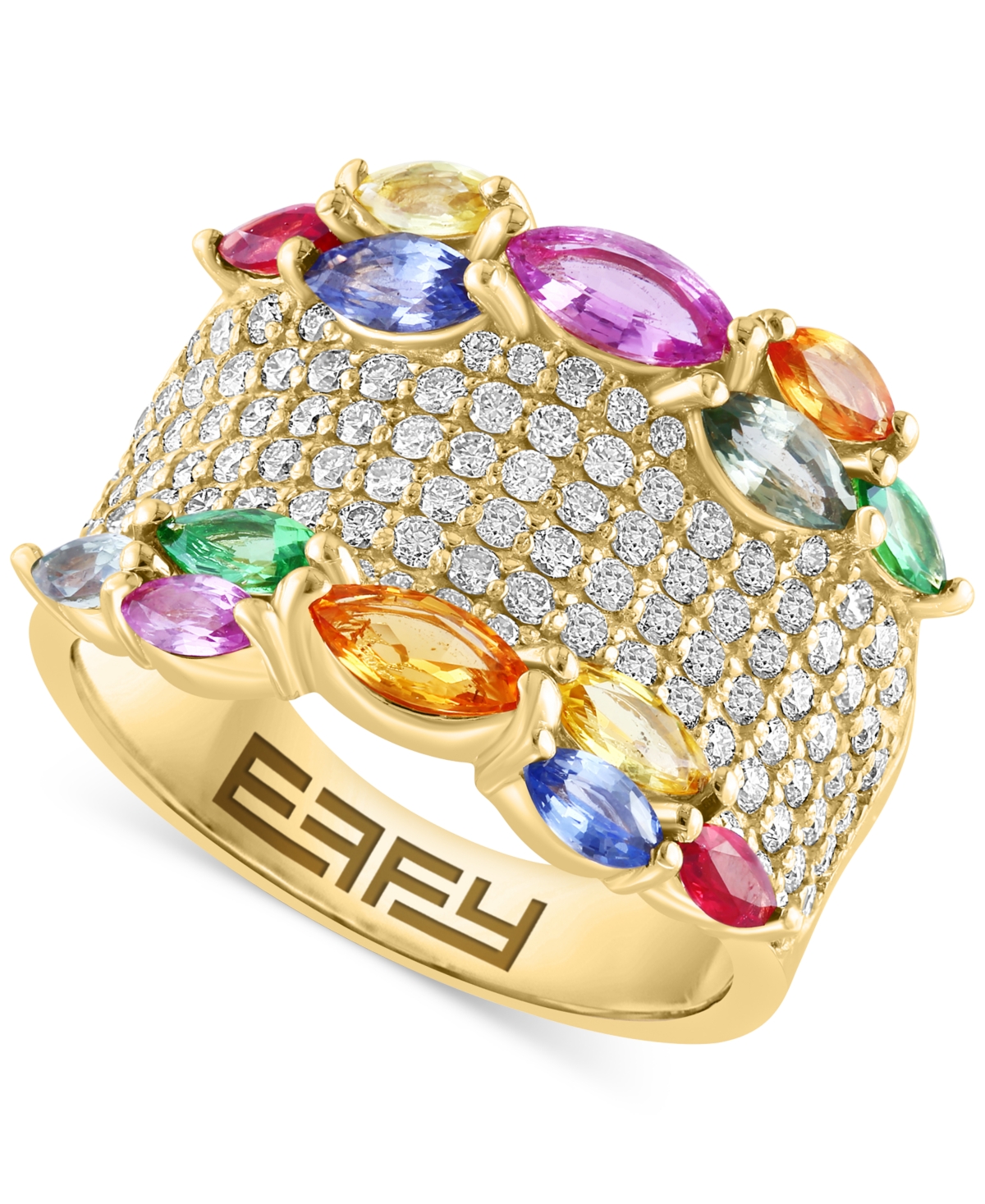 Effy Multi-Gemstone (2-3/8 ct. t.w.) & Diamond (7/8 ct. t.w.) Wide Statement Ring in 14k Gold - K Gold
