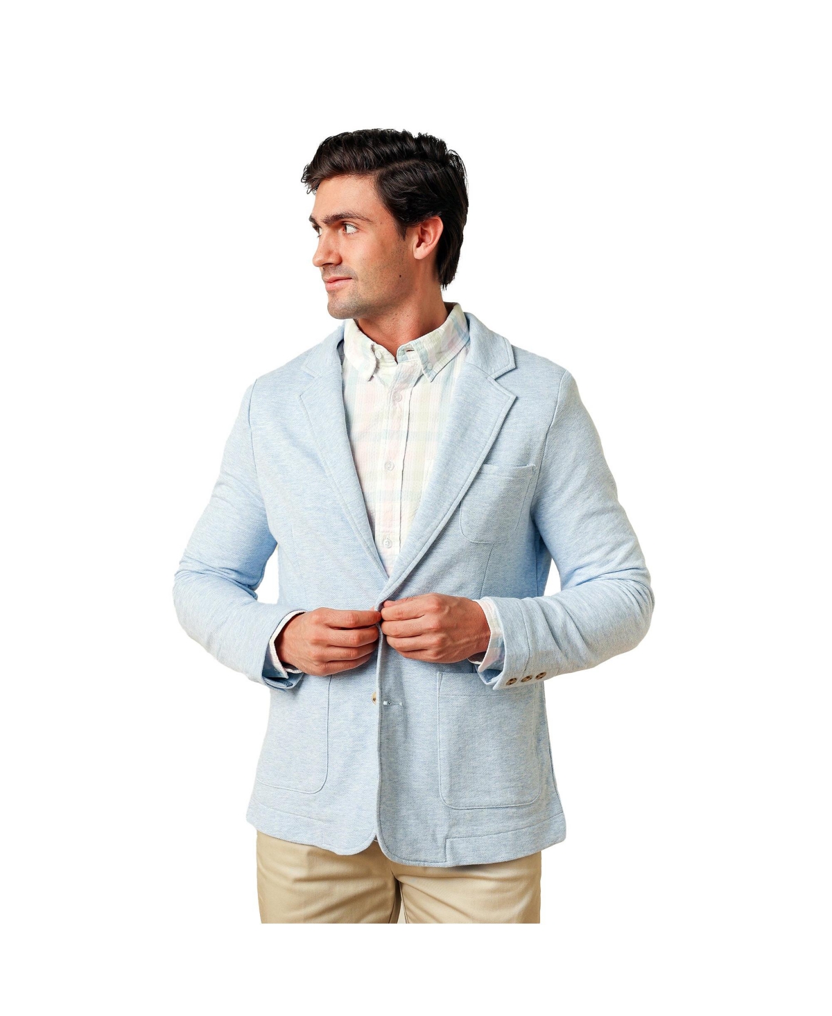Men's French Terry Blazer - Light blue heather herringbone