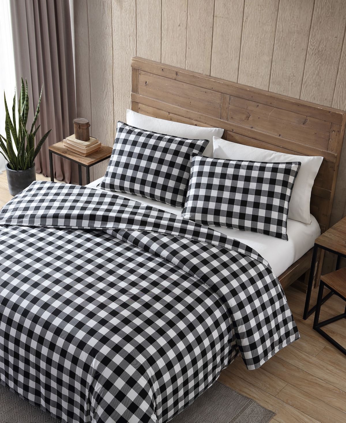 Eddie Bauer Mountain Plaid Cotton Reversible 2 Piece Duvet Cover Set, Twin In Black