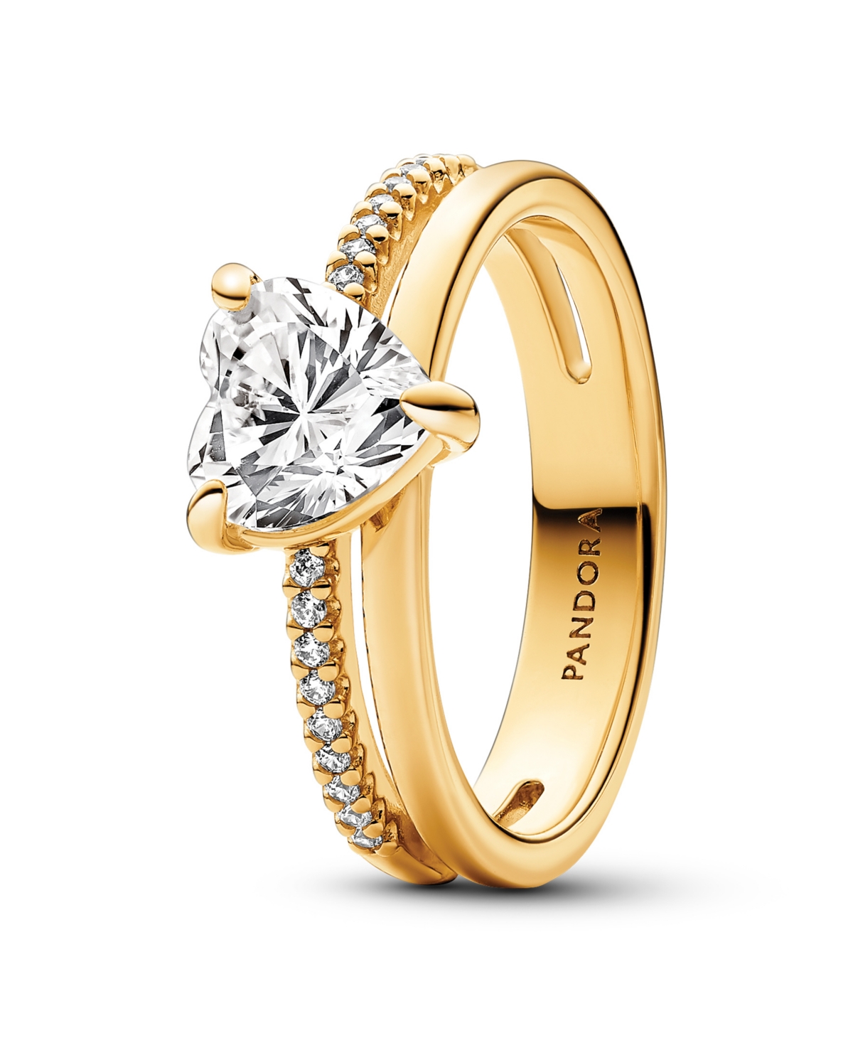 Heart 14K Gold-Plated Ring with Clear Cubic Zirconia - Gold