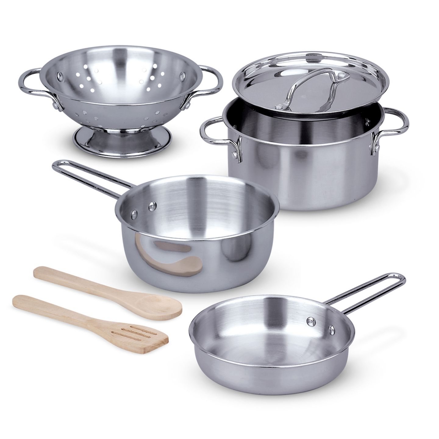 Детские игрушки Melissa and Doug Let's Play House Stainless Steel 8-Piece Pots & Pans Play Set, Ages 3+ — фото 3