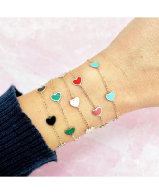 Onyx Heart Station Bracelet 14K Gold