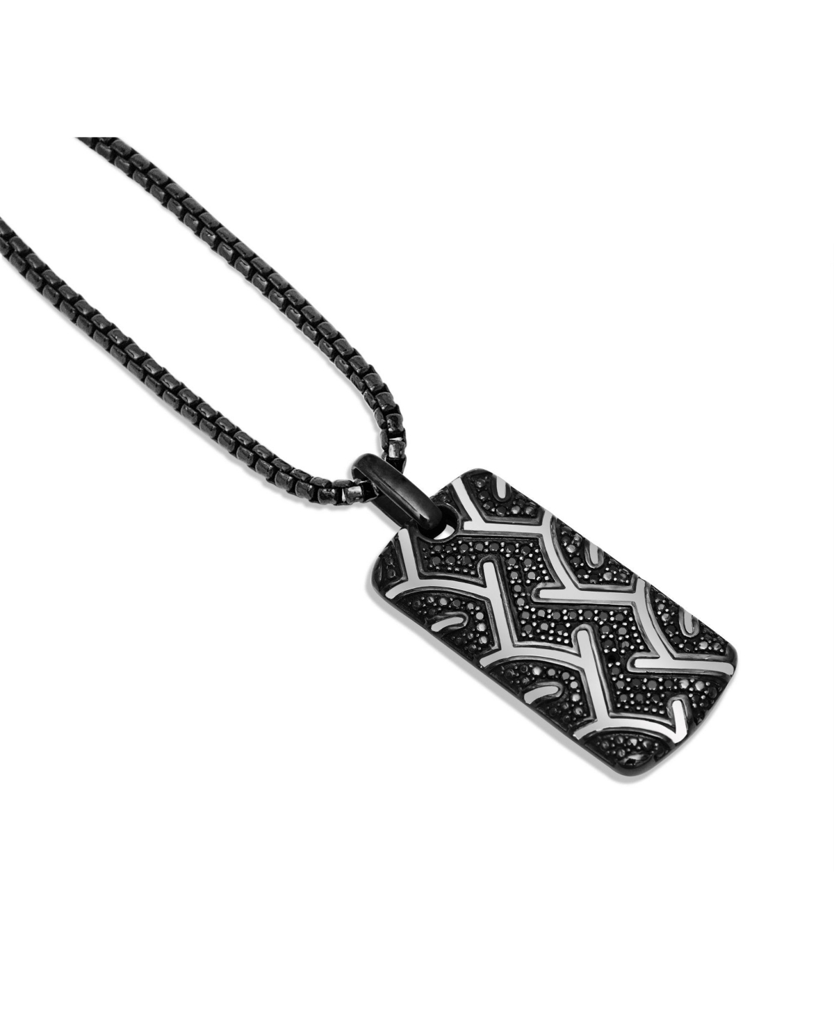 LuvMyJewelry Sterling Silver Black Diamond American Muscle Design Rhodium Plated Tire Tread Tag Chain Dark Grey Smart Closet