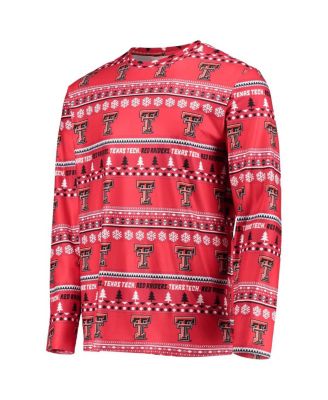 Men's Red Texas Tech Red Raiders Ugly Sweater Long Sleeve T-shirt and Pants Sleep Set