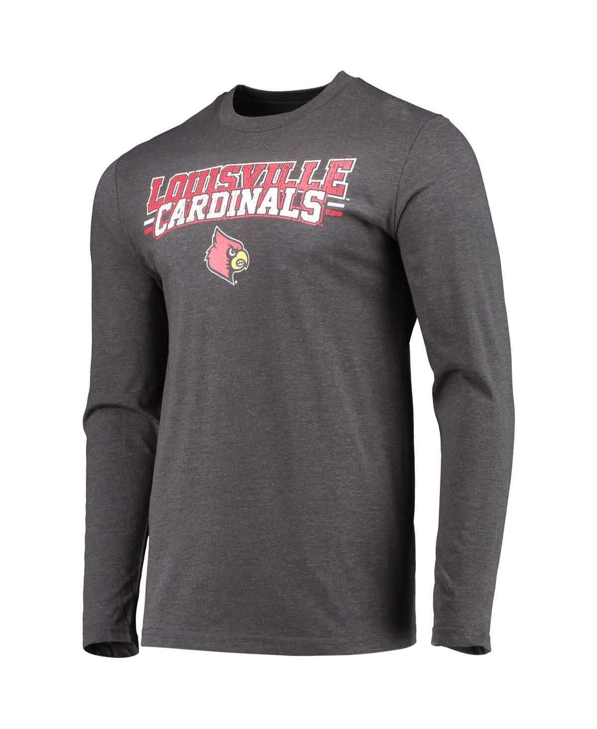 Men's Concepts Sport Heathered Charcoal Distressed Louisville Cardinals Meter Long Sleeve T-shirt and Pants Sleep Set - Heathered Charcoal