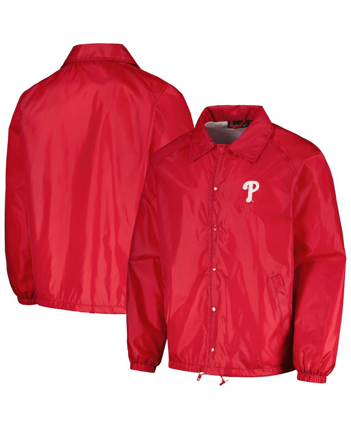 DUNBROOKE MEN'S DUNBROOKE RED PHILADELPHIA PHILLIES COACH'S RAGLAN FULL-SNAP WINDBREAKER JACKET 