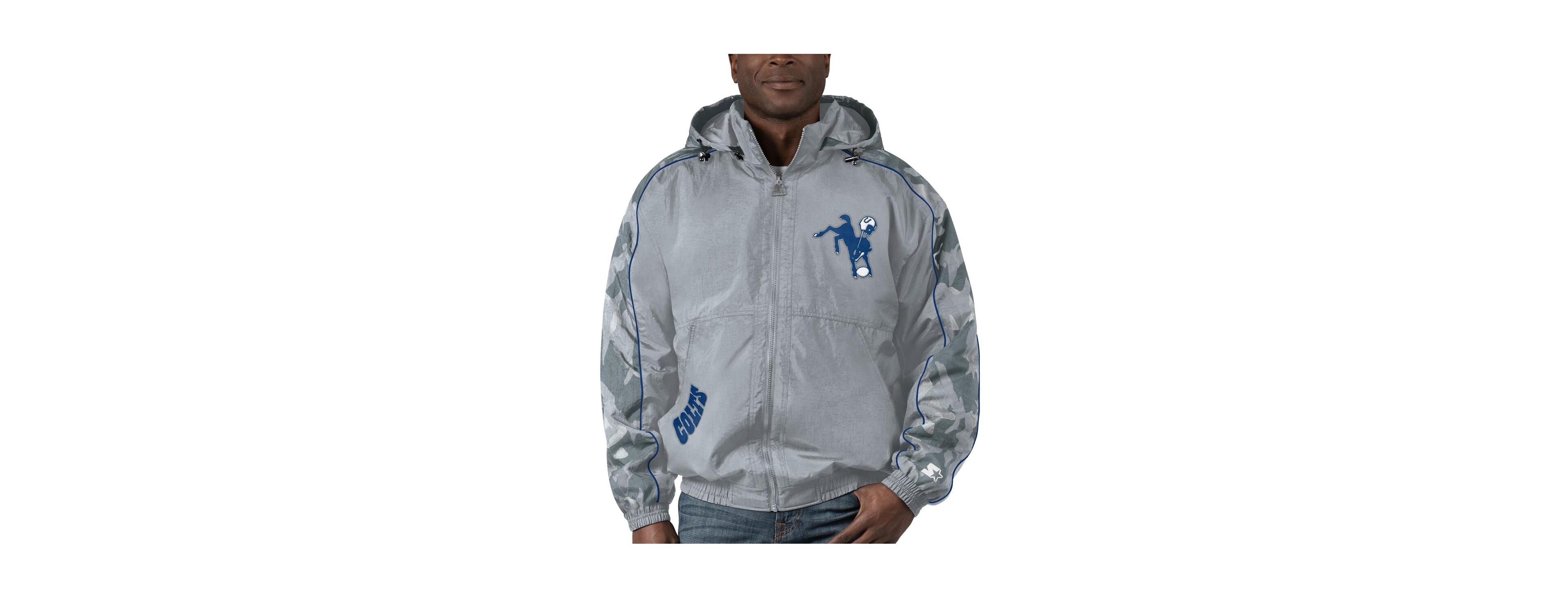Men's Starter Gray Distressed Indianapolis Colts Thursday Night Gridiron Throwback Full-Zip Jacket