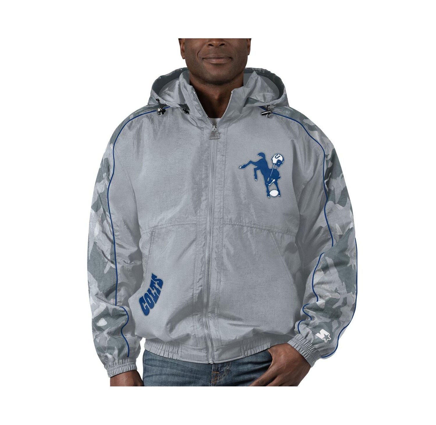 Men's Gray Distressed Indianapolis Colts Thursday Night Gridiron Throwback Full-Zip Jacket