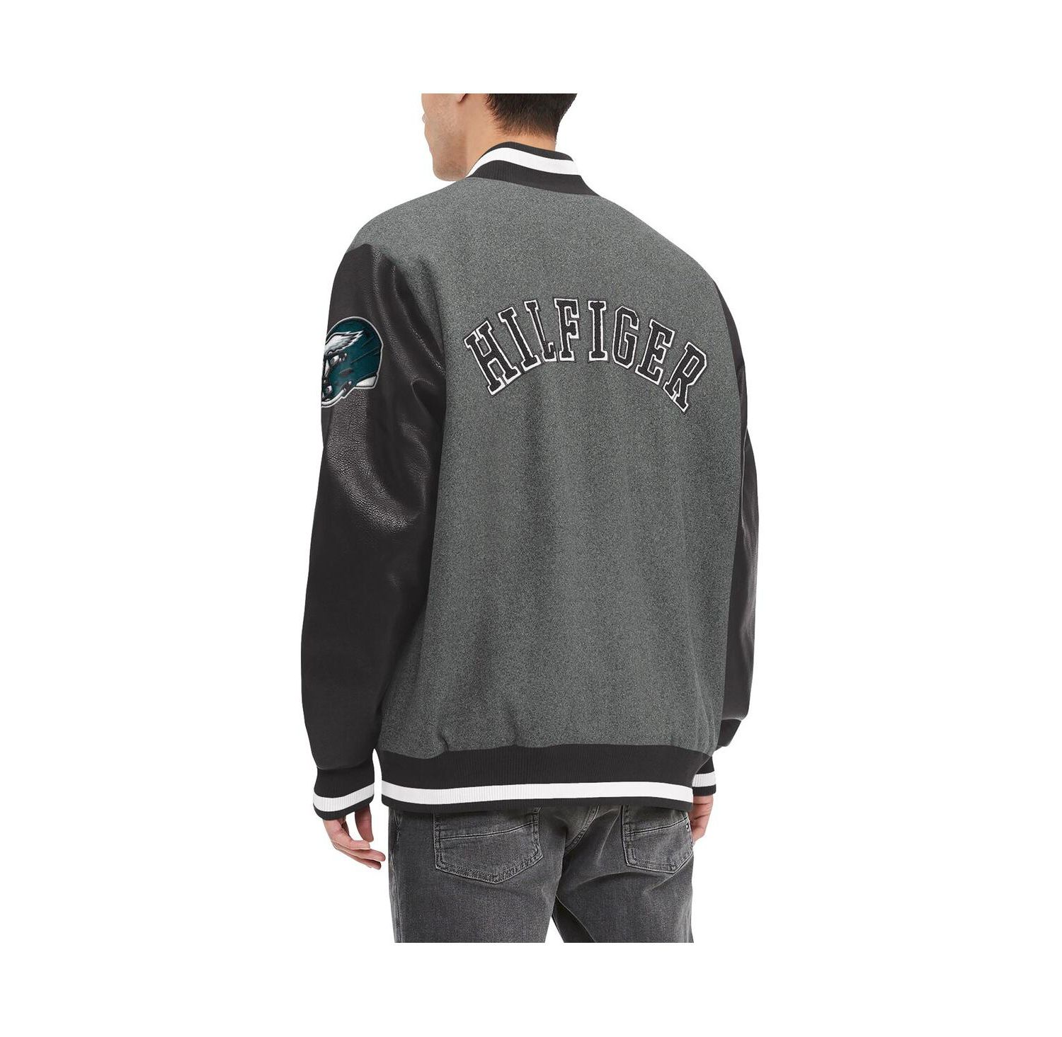 Men's Heather Gray, Black Philadelphia Eagles Gunner Full-Zip Varsity Jacket