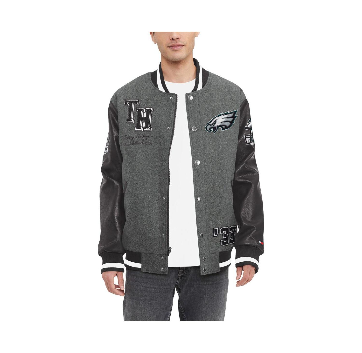 Men's Heather Gray, Black Philadelphia Eagles Gunner Full-Zip Varsity Jacket