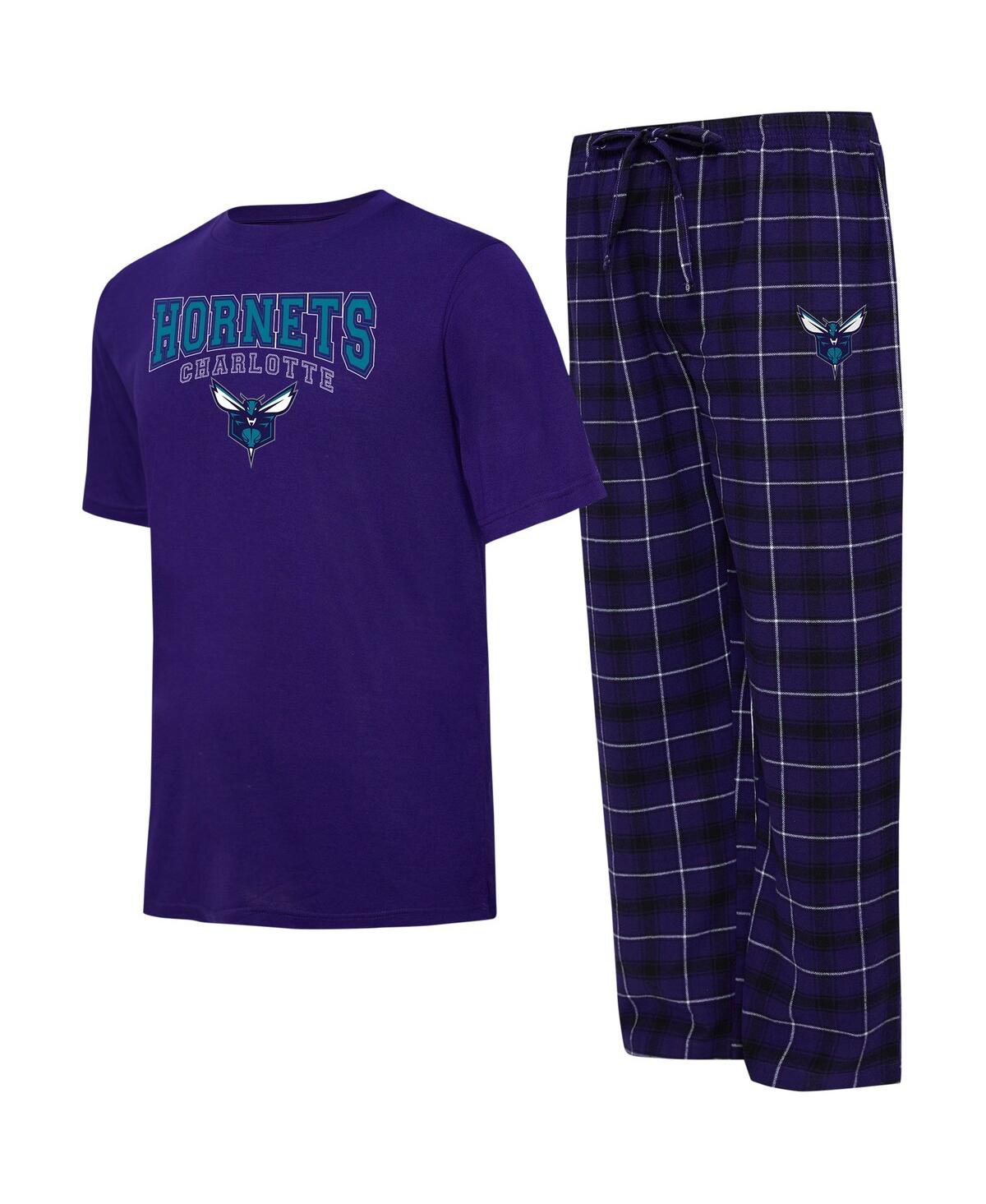 Men's College Concepts Purple, Black Charlotte Hornets Arctic T-shirt and Pajama Pants Sleep Set - Purple, Black