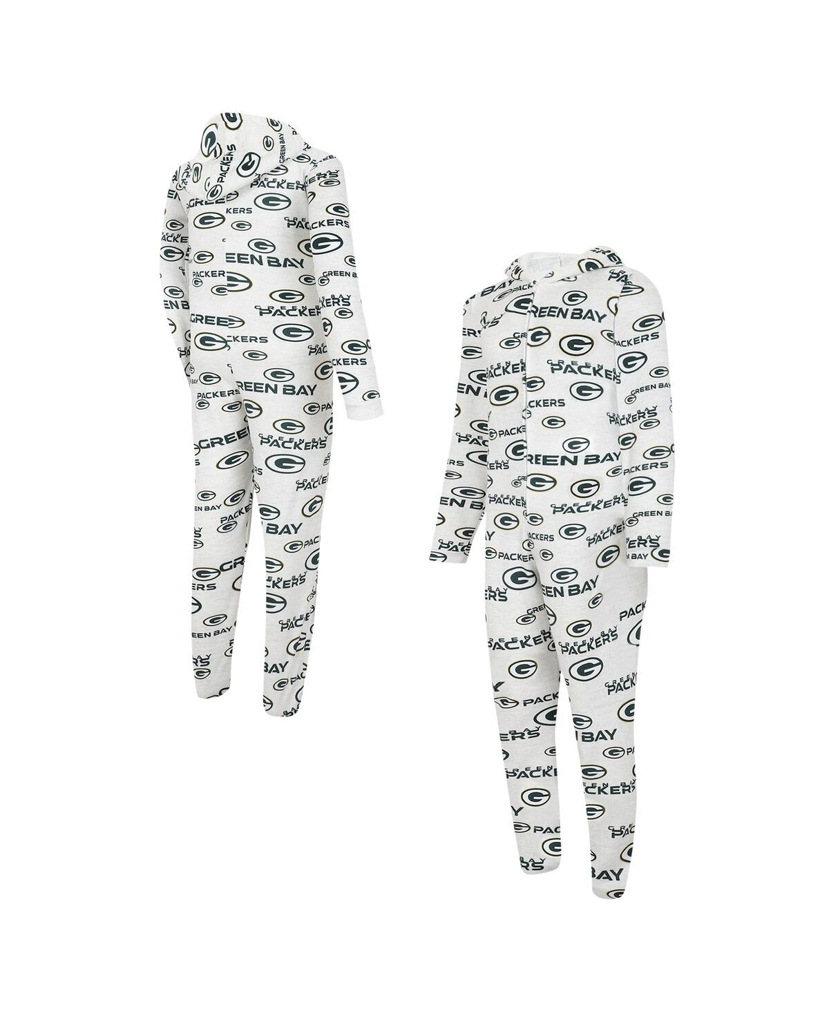 Men's Concepts Sport White Green Bay Packers Allover Print Docket Union Full-Zip Hooded Pajama Suit - White