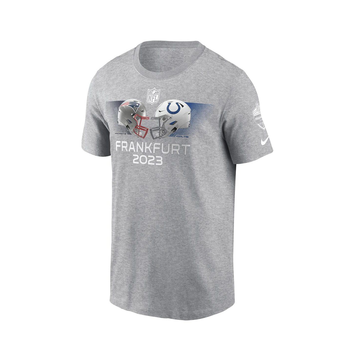 Мужская футболка Nike Heather Gray New England Patriots Vs. Indianapolis Colts 2023 Frankfurt Game Essential — фото 3