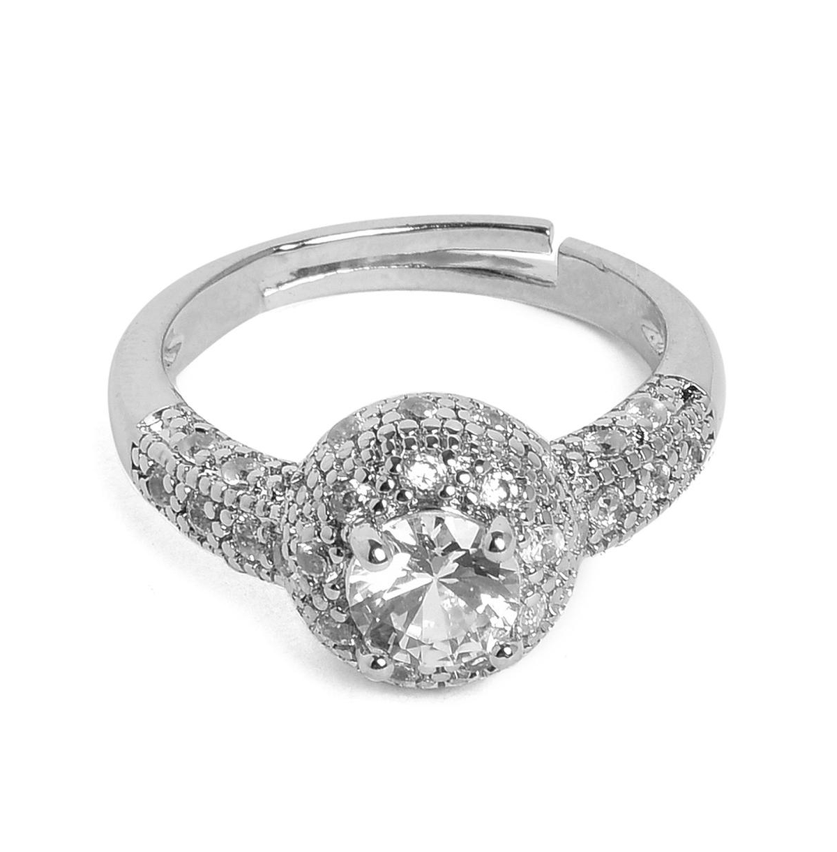 Women's Silver Crystal Cocktail Ring - Silver