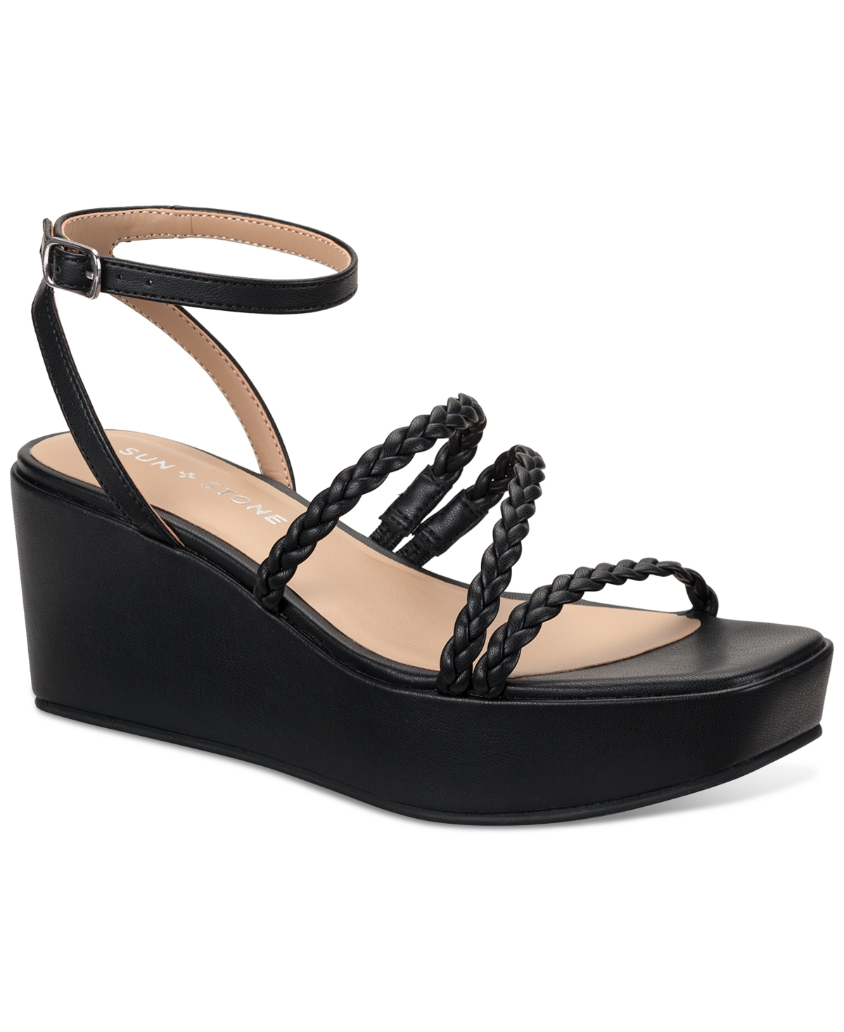 Shop Sun + Stone Women's Alyssaa Strappy Platform Wedge Sandals, Created For Macy's In Black
