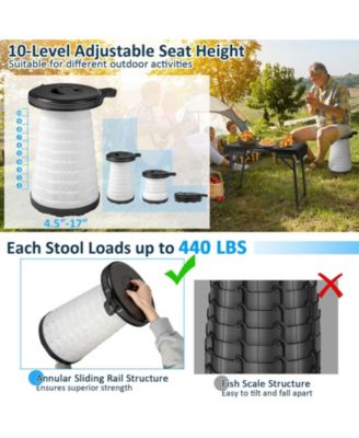 3 Pieces Folding Camping Table Stool Set with 2 Retractable LED Stools