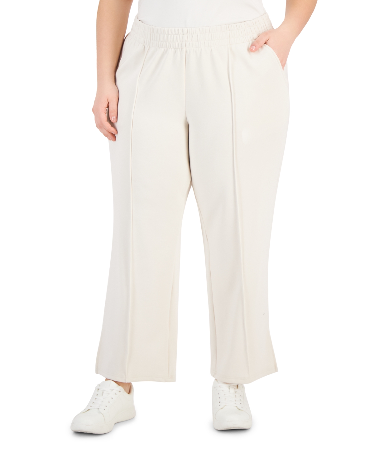 Shop Id Ideology Plus Size High Rise Wide Leg Sweatpants, Created For Macy's In Antique Ivory